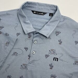 Travis Mathew Perks of the Job Men's XXL 2XL Blue Golf Cart Bar AOP Citrus